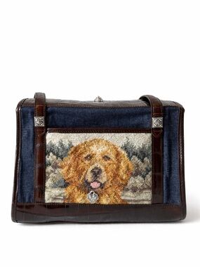 Brighton Needlepoint Golden Retriever Denim Bark N Beauties Shoulder Bag